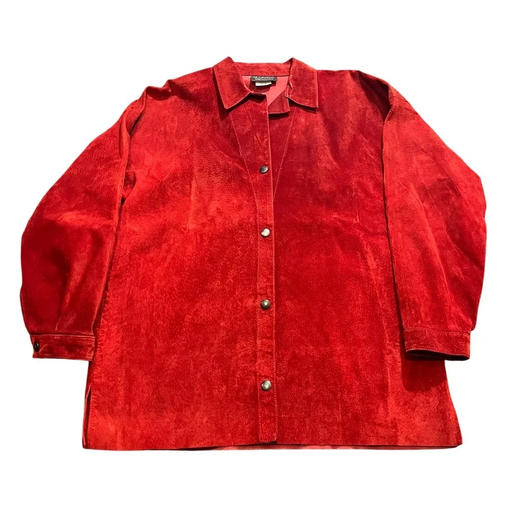 Vintage DA‎ CAVANNA Red Suede Leather Button Up Shirt Jacket Women's Size L